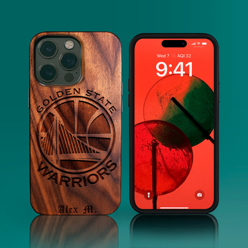 Custom Golden State Warriors iPhone 14/14 Pro/14 Pro Max/14 Plus Case - Carved Wood Warriors Cover