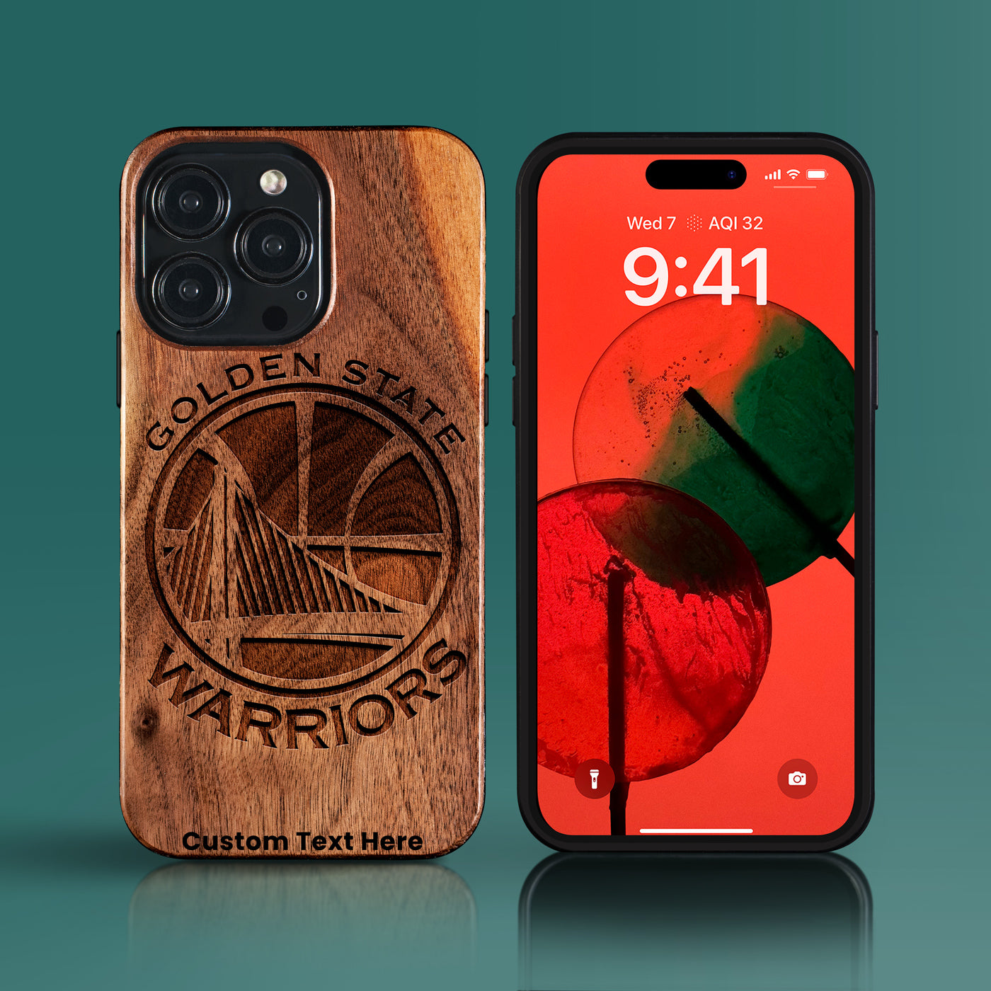 Custom Golden State Warriors iPhone 15/15 Pro/15 Pro Max/15 Plus Case - Carved Wood Warriors Cover