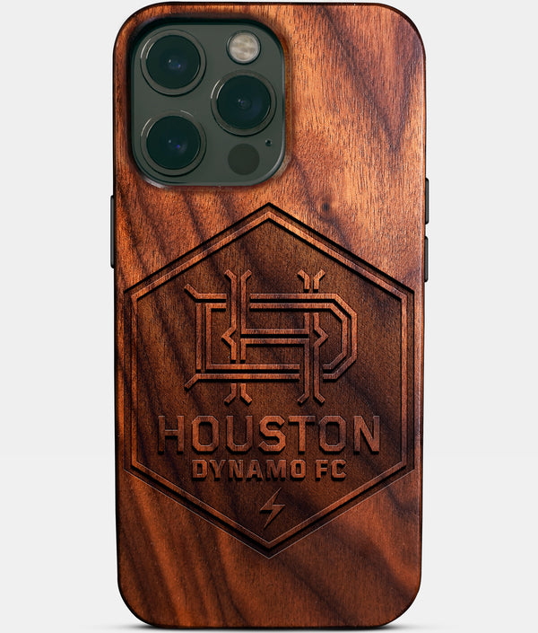 Custom Houston Dynamo iPhone 14/14 Pro/14 Pro Max/14 Plus Case - Wood Houston Dynamo Cover - Eco-friendly Houston Dynamo iPhone 14 Case - Carved Wood Custom Houston Dynamo Gift For Him - Monogrammed Personalized iPhone 14 Cover By Engraved In Nature