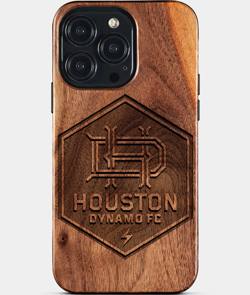 Custom Houston Dynamo iPhone 15/15 Pro/15 Pro Max/15 Plus Case - Wood Houston Dynamo Cover - Eco-friendly Houston Dynamo iPhone 15 Case - Carved Wood Custom Houston Dynamo Gift For Him - Monogrammed Personalized iPhone 15 Cover By Engraved In Nature