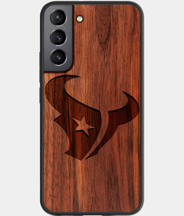 Best Walnut Wood Houston Texans Galaxy S21 FE Case - Custom Engraved Cover - Engraved In Nature