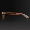 Huntington California Wood Sunglasses with custom engraving. Custom Huntington California Gifts For Men -  Sustainable Huntington California eco friendly products - Personalized Huntington California Birthday Gifts - Unique Huntington California travel Souvenirs and gift shops. Huntington California Wayfarer Eyewear and Shades Side