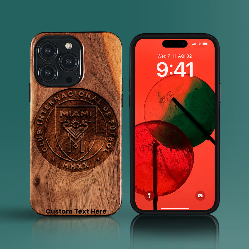 Custom Inter Miami CF iPhone 15/15 Pro/15 Pro Max/15 Plus Case - Carved Wood Inter Miami CF Cover