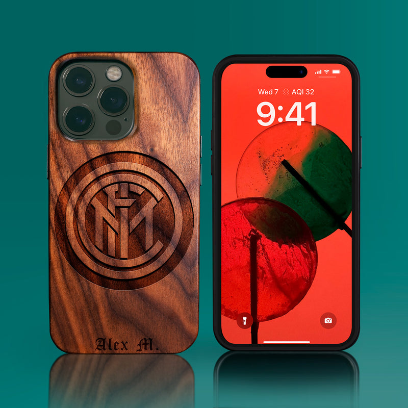 Custom Inter Milan FC iPhone 14/14 Pro/14 Pro Max/14 Plus Case - Carved Wood Inter Milan FC Cover