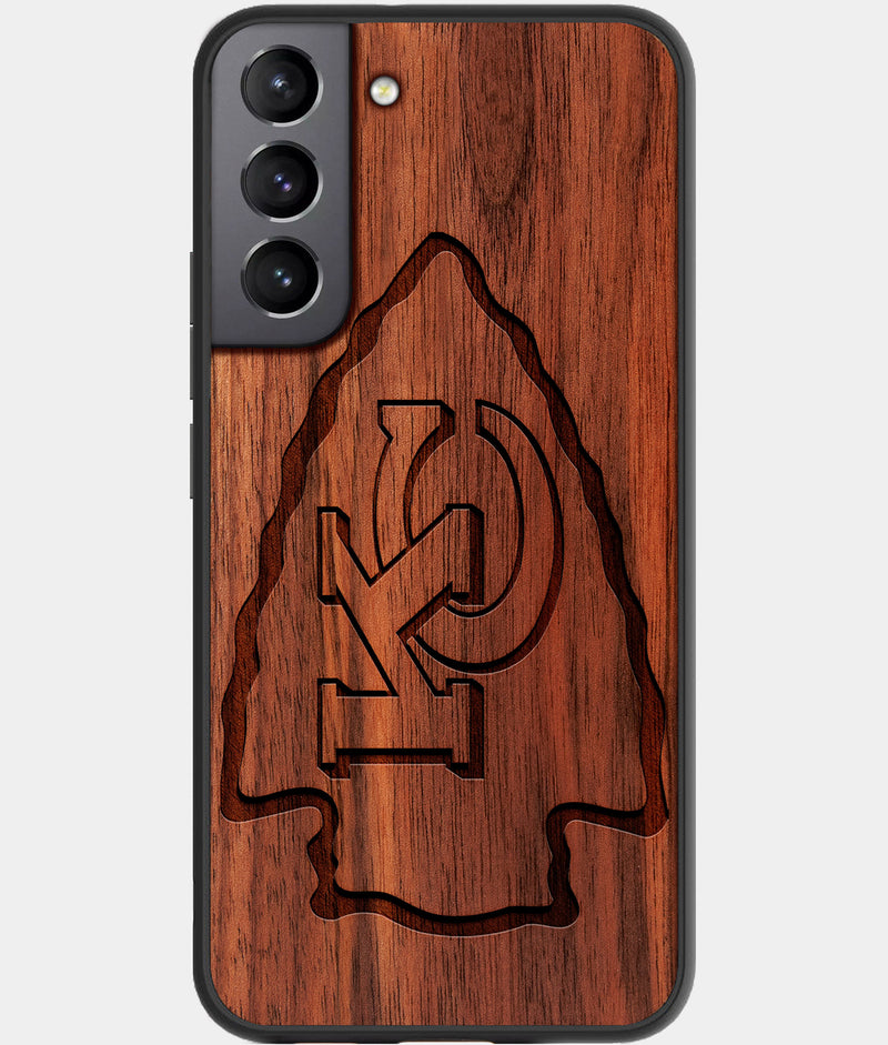 Best Walnut Wood Kansas City Chiefs Galaxy S21 FE Case - Custom Engraved Cover - Engraved In Nature
