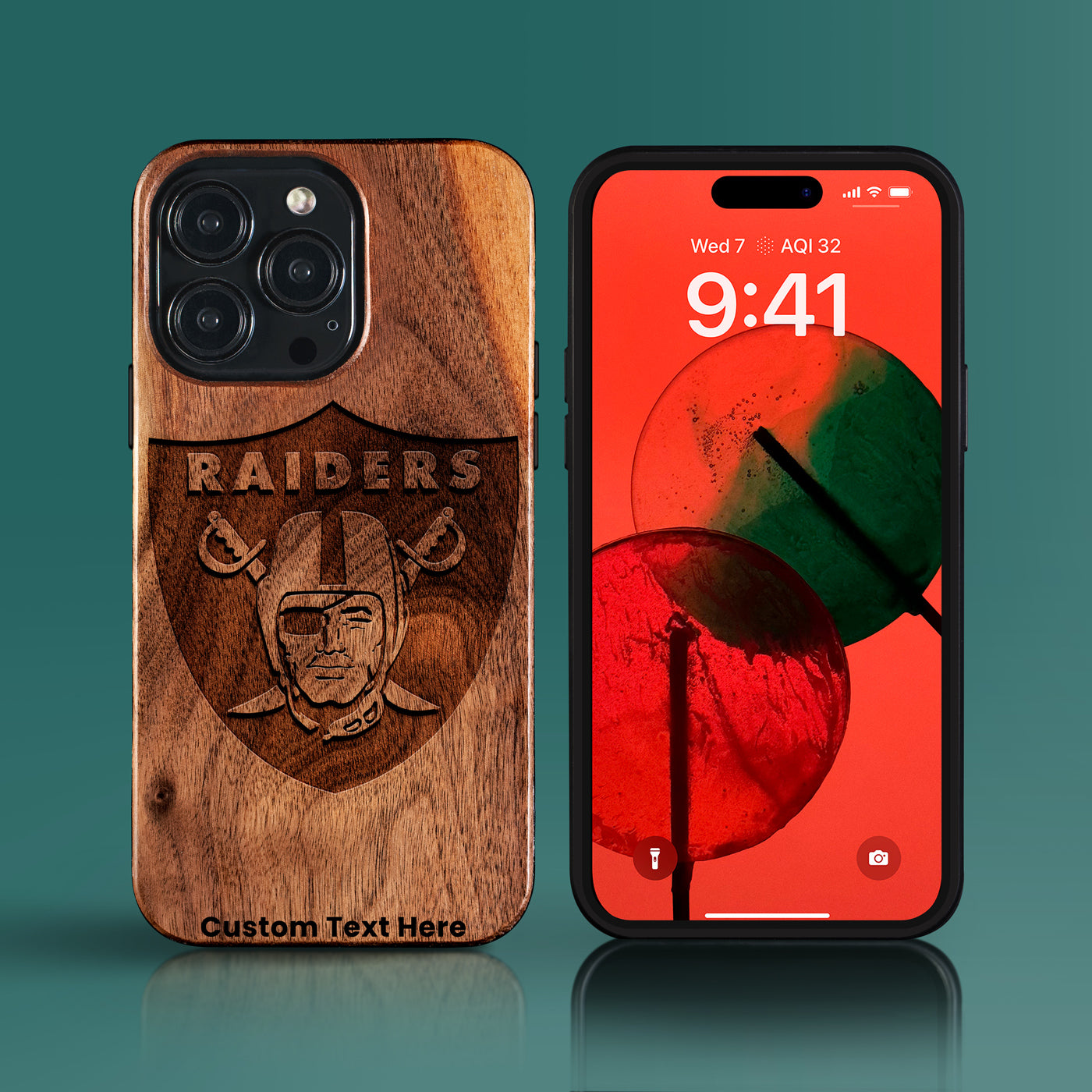Custom Las Vegas Raiders iPhone 15/15 Pro/15 Pro Max/15 Plus Case - Carved Wood Raiders Cover