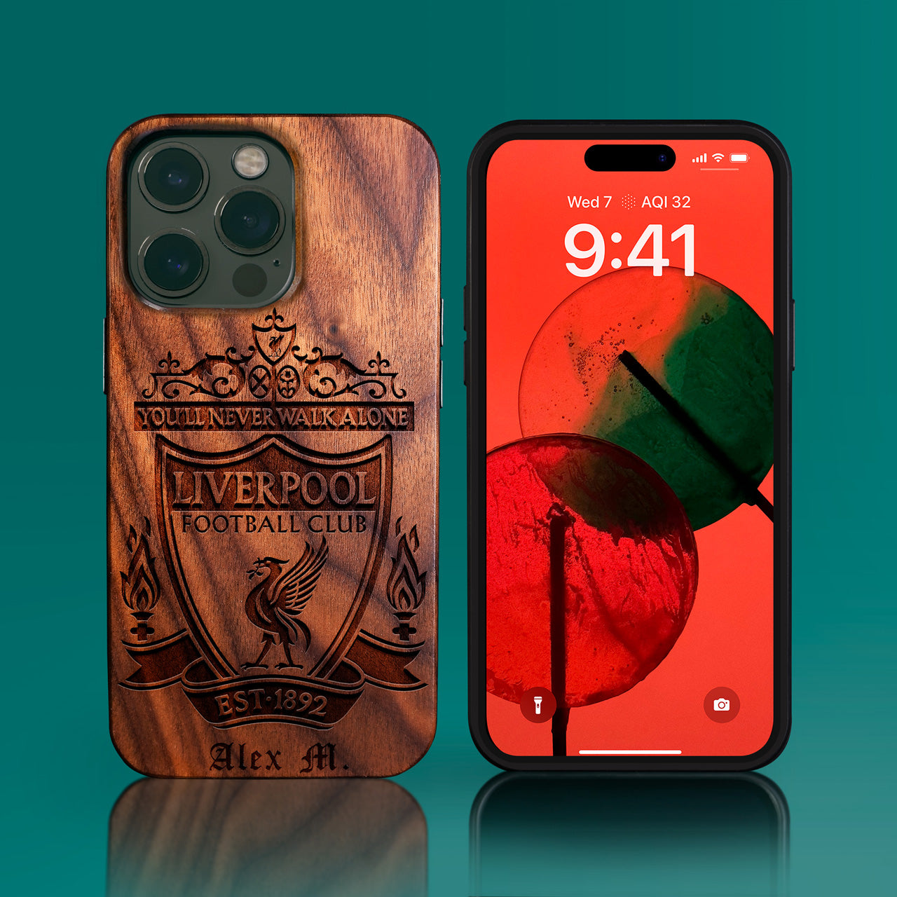 Custom Liverpool F.C. iPhone 14/14 Pro/14 Pro Max/14 Plus Case - Carved Wood Liverpool FC Cover
