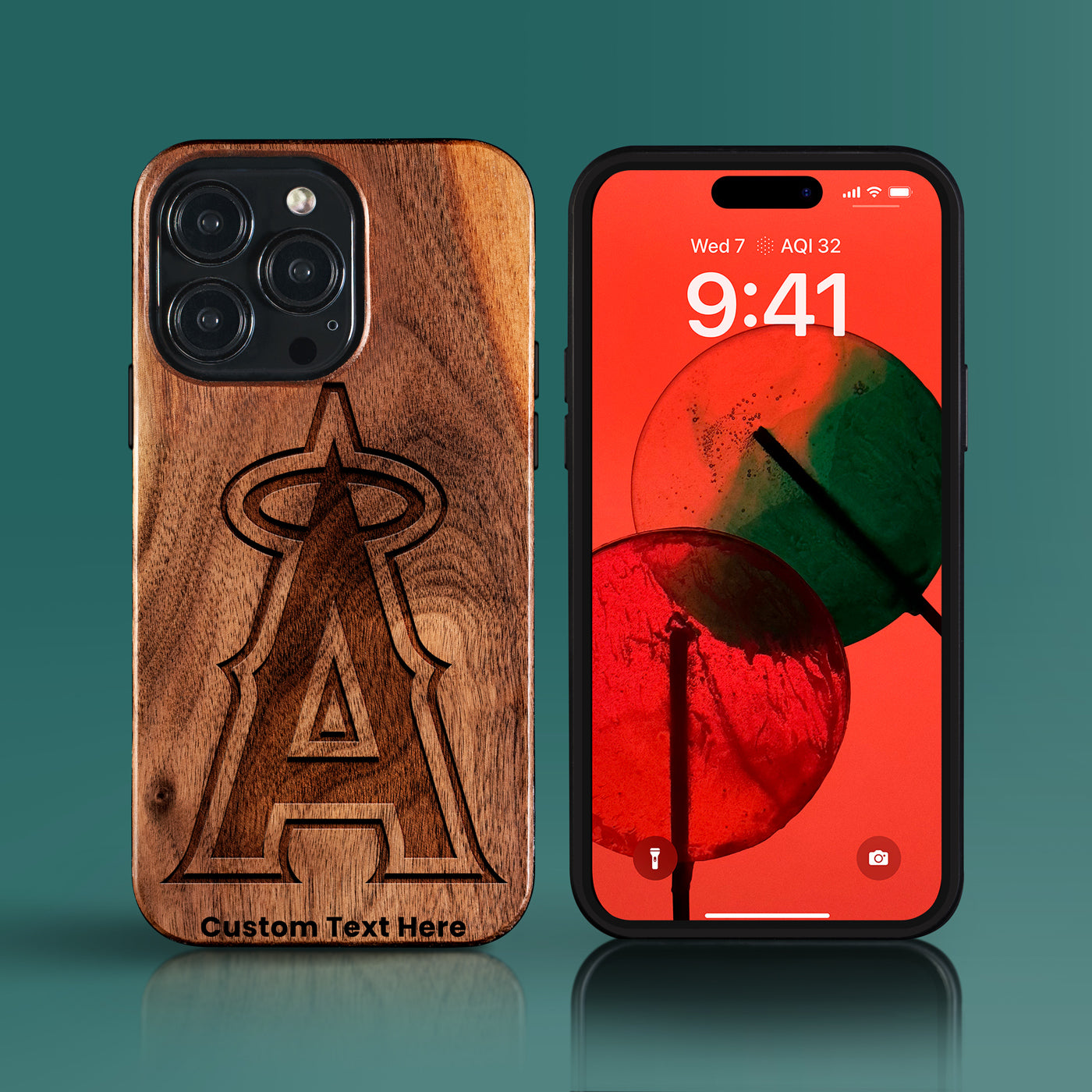 Custom Los Angeles Angels iPhone 15/15 Pro/15 Pro Max/15 Plus Case - Carved Wood Angels Cover