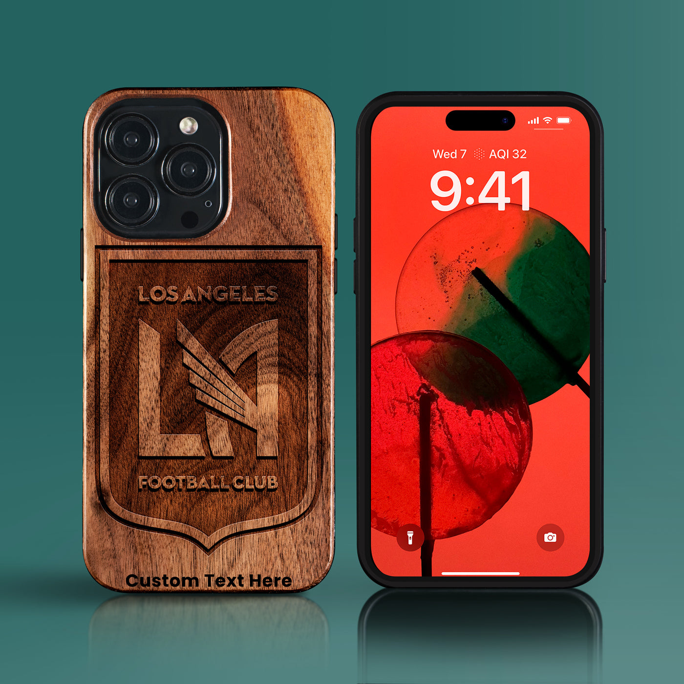 Custom Los Angeles FC iPhone 15/15 Pro/15 Pro Max/15 Plus Case - Carved Wood Los Angeles FC Cover