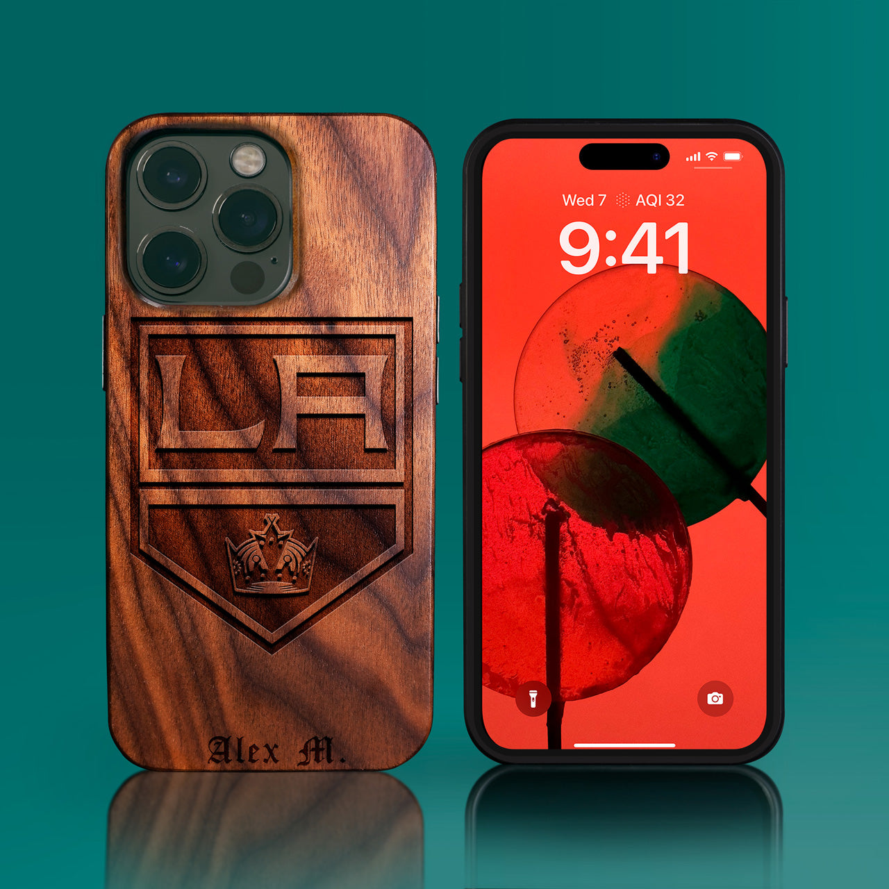 Custom Los Angeles Kings iPhone 14/14 Pro/14 Pro Max/14 Plus Case - Carved Wood Kings Cover