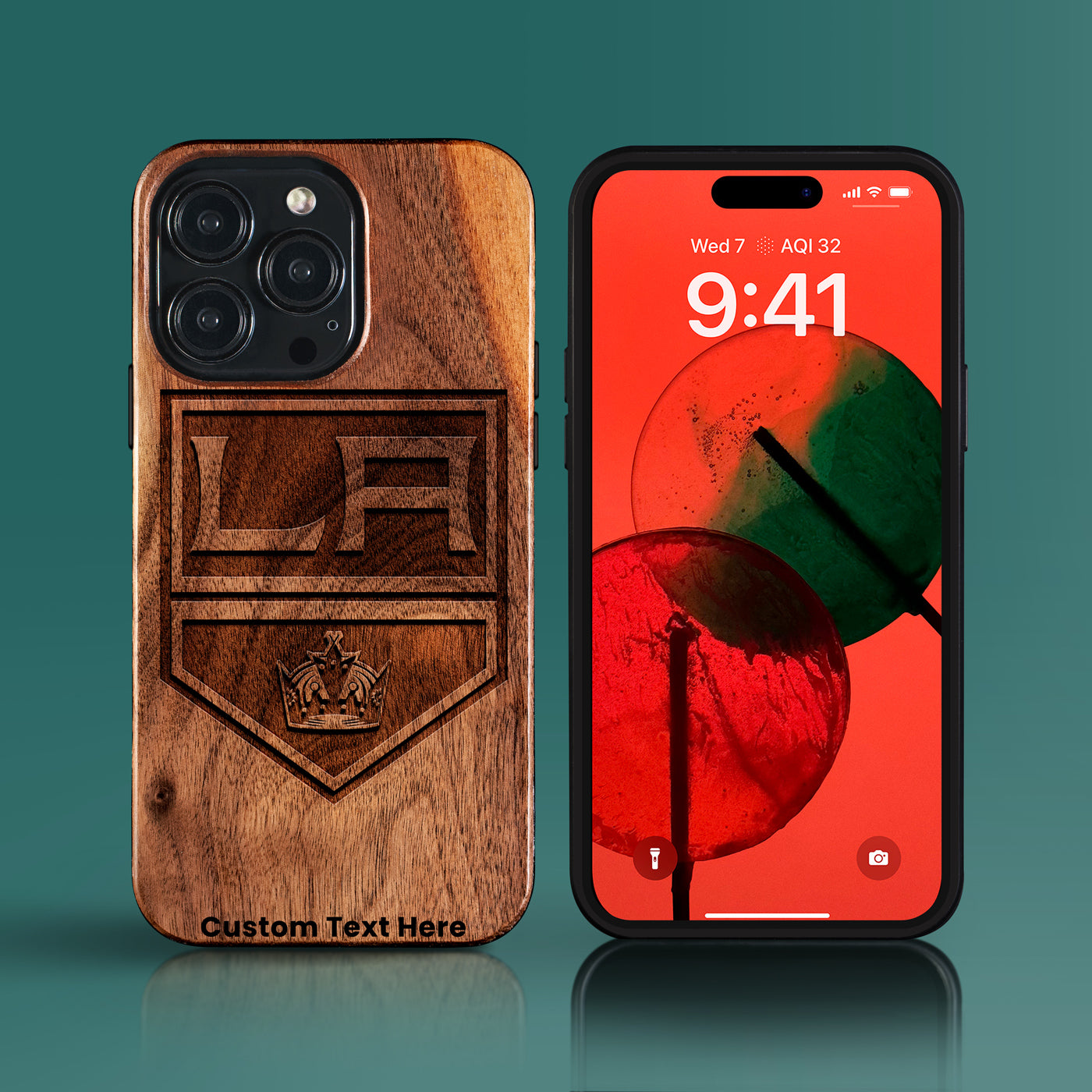 Custom Los Angeles Kings iPhone 15/15 Pro/15 Pro Max/15 Plus Case - Carved Wood Kings Cover