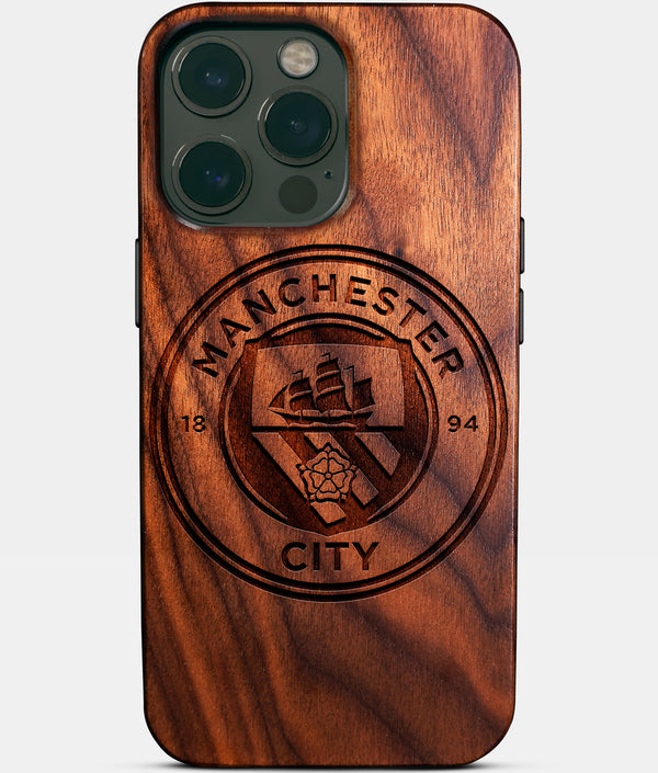 Custom Manchester City F.C. iPhone 14/14 Pro/14 Pro Max/14 Plus Case - Wood Manchester City FC Cover - Eco-friendly Manchester City FC iPhone 14 Case - Carved Wood Custom Manchester City FC Gift For Him - Monogrammed Personalized iPhone 14 Cover By Engraved In Nature
