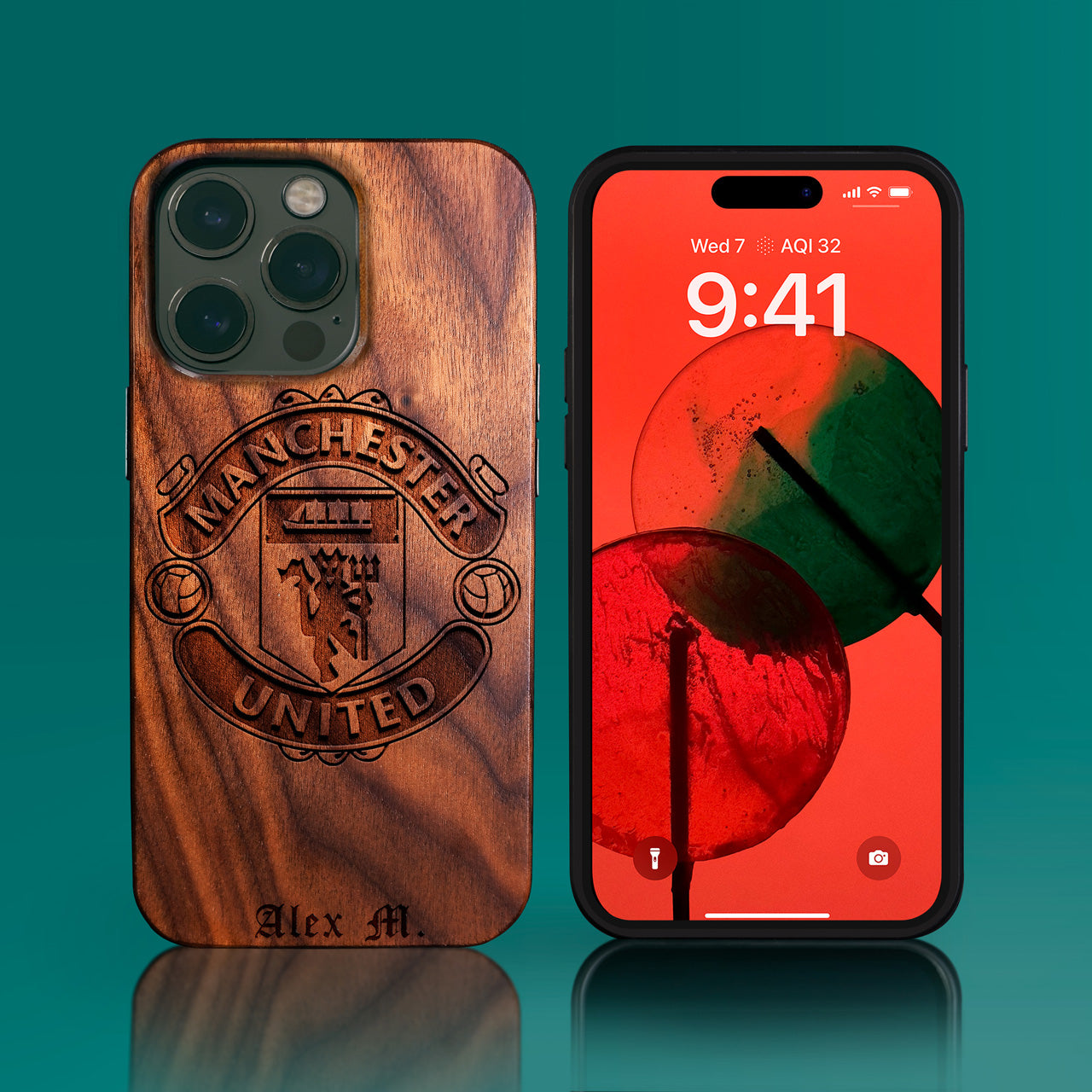 Custom Manchester United F.C. iPhone 14/14 Pro/14 Pro Max/14 Plus Case - Carved Wood Manchester United FC Cover