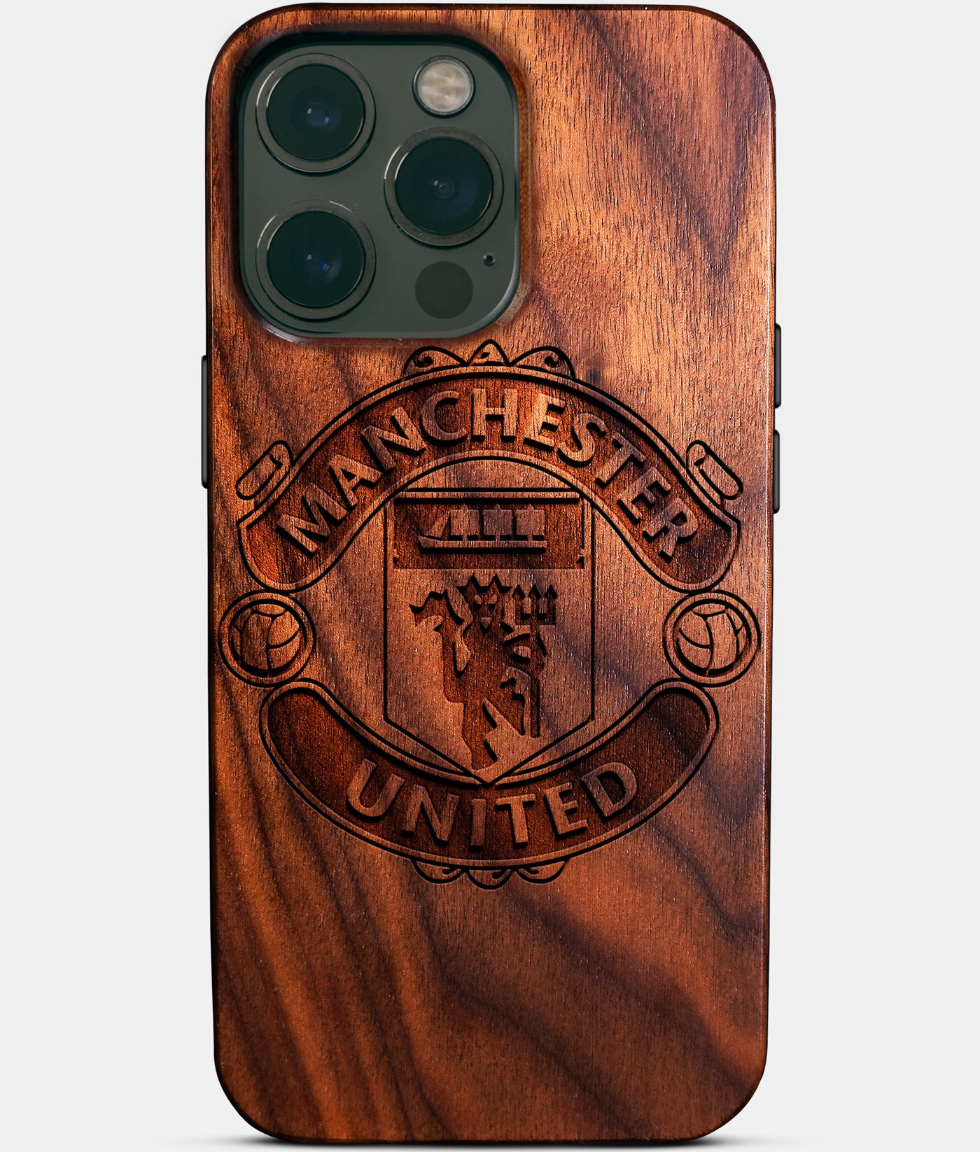 Custom Manchester United F.C. iPhone 14/14 Pro/14 Pro Max/14 Plus Case - Wood Manchester United FC Cover - Eco-friendly Manchester United FC iPhone 14 Case - Carved Wood Custom Manchester United FC Gift For Him - Monogrammed Personalized iPhone 14 Cover By Engraved In Nature