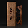 Marina California Wood Sunglasses with custom engraving. Custom Marina California Gifts For Men -  Sustainable Marina California eco friendly products - Personalized Marina California Birthday Gifts - Unique Marina California travel Souvenirs and gift shops. Marina California Wayfarer Eyewear and Shades wiith Box