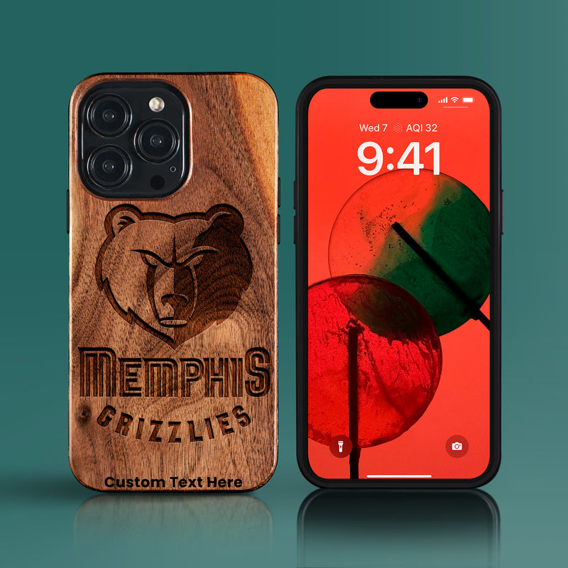 Custom Memphis Grizzlies iPhone 15/15 Pro/15 Pro Max/15 Plus Case - Carved Wood Grizzlies Cover