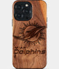 Custom Miami Dolphins iPhone 15/15 Pro/15 Pro Max/15 Plus Case - Wood Dolphins Cover - Eco-friendly Miami Dolphins iPhone 15 Case - Carved Wood Custom Miami Dolphins Gift For Him - Monogrammed Personalized iPhone 15 Cover By Engraved In Nature