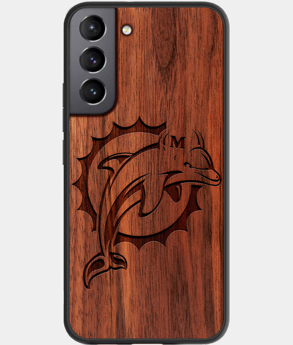 Best Walnut Wood Miami Dolphins Galaxy S21 FE Case - Custom Engraved Cover - Engraved In Nature