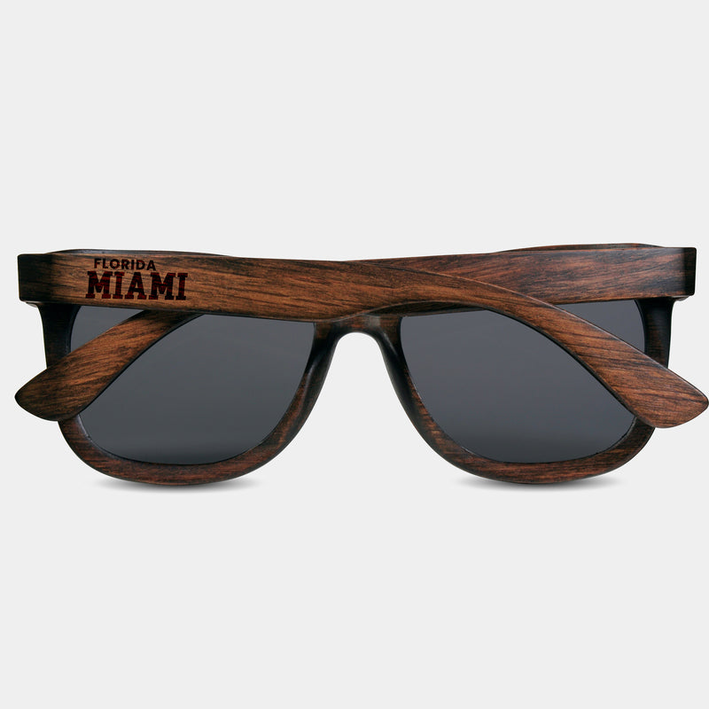Miami Florida II Wood Sunglasses with custom engraving.  Add Your Custom Engraving On The Right Side. Miami Florida II Custom Gifts For Men - Miami Florida II Sustainable Wayfarer Eyewear and Shades Front View