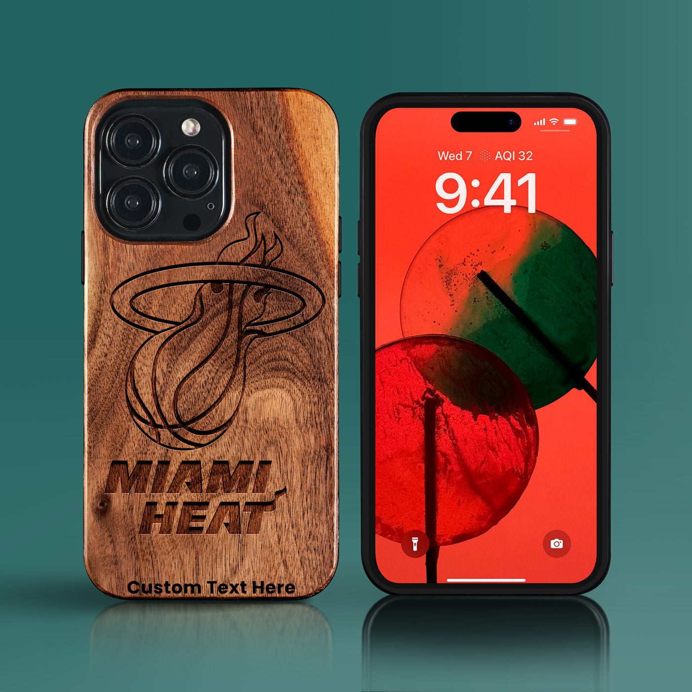 Custom Miami Heat iPhone 15/15 Pro/15 Pro Max/15 Plus Case - Carved Wood Heat Cover