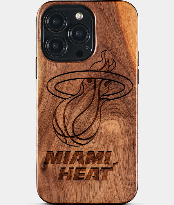 Custom Miami Heat iPhone 15/15 Pro/15 Pro Max/15 Plus Case - Wood Heat Cover - Eco-friendly Miami Heat iPhone 15 Case - Carved Wood Custom Miami Heat Gift For Him - Monogrammed Personalized iPhone 15 Cover By Engraved In Nature