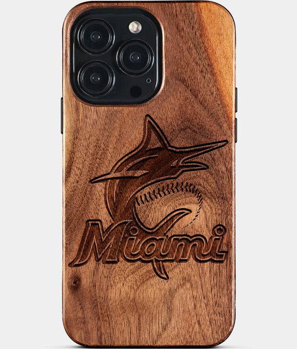 Custom Miami Marlins iPhone 15/15 Pro/15 Pro Max/15 Plus Case - Wood Marlins Cover - Eco-friendly Miami Marlins iPhone 15 Case - Carved Wood Custom Miami Marlins Gift For Him - Monogrammed Personalized iPhone 15 Cover By Engraved In Nature