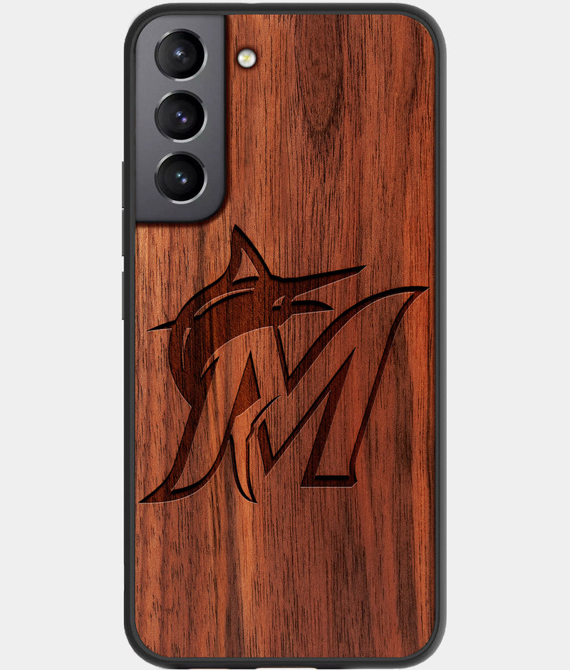 Best Walnut Wood Miami Marlins Galaxy S21 FE Case - Custom Engraved Cover - Engraved In Nature