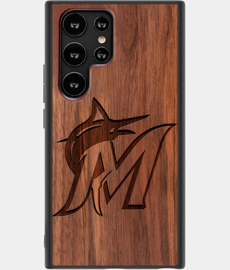 Best Wood Miami Marlins Samsung Galaxy S22 Ultra Case - Custom Engraved Cover - Engraved In Nature