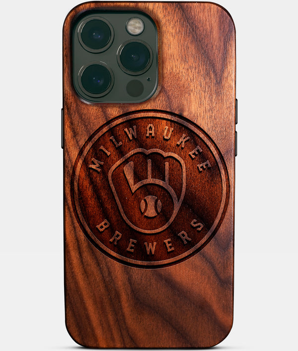 Custom Milwaukee Brewers iPhone 14/14 Pro/14 Pro Max/14 Plus Case - Wood Brewers Cover - Eco-friendly Milwaukee Brewers iPhone 14 Case - Carved Wood Custom Milwaukee Brewers Gift For Him - Monogrammed Personalized iPhone 14 Cover By Engraved In Nature