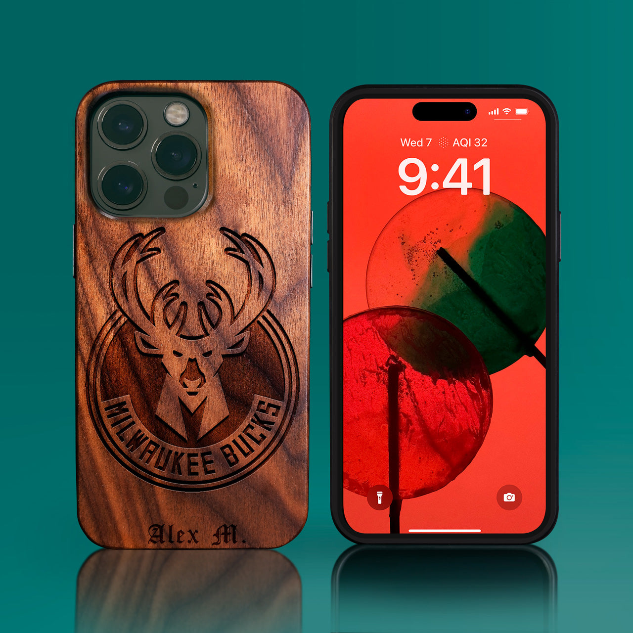 Custom Milwaukee Bucks iPhone 14/14 Pro/14 Pro Max/14 Plus Case - Carved Wood Bucks Cover