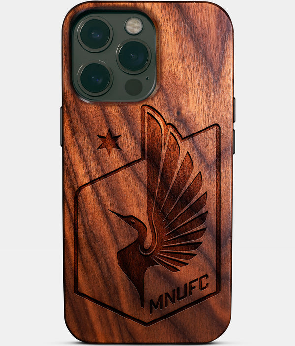 Custom Minnesota United FC iPhone 14/14 Pro/14 Pro Max/14 Plus Case - Wood Minnesota United FC Cover - Eco-friendly Minnesota United FC iPhone 14 Case - Carved Wood Custom Minnesota United FC Gift For Him - Monogrammed Personalized iPhone 14 Cover By Engraved In Nature