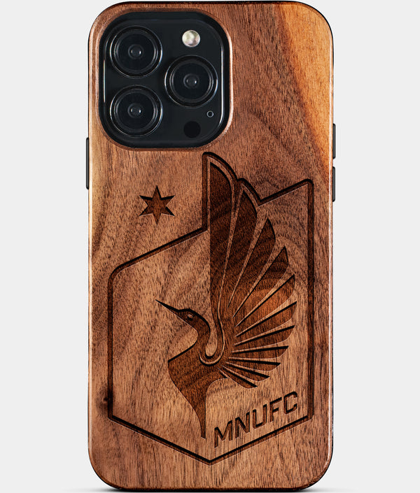 Custom Minnesota United FC iPhone 15/15 Pro/15 Pro Max/15 Plus Case - Wood Minnesota United FC Cover - Eco-friendly Minnesota United FC iPhone 15 Case - Carved Wood Custom Minnesota United FC Gift For Him - Monogrammed Personalized iPhone 15 Cover By Engraved In Nature