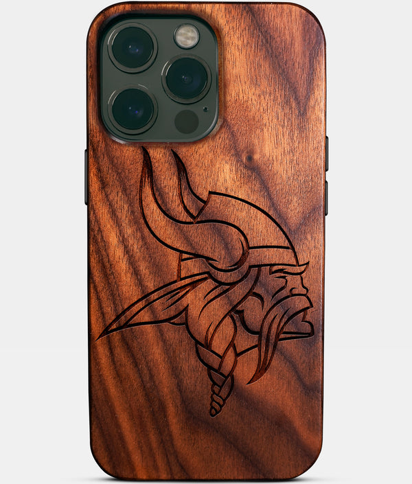 Custom Minnesota Vikings iPhone 14/14 Pro/14 Pro Max/14 Plus Case - Wood Vikings Cover - Eco-friendly Minnesota Vikings iPhone 14 Case - Carved Wood Custom Minnesota Vikings Gift For Him - Monogrammed Personalized iPhone 14 Cover By Engraved In Nature