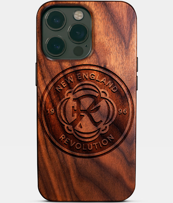 Custom New England Revolution iPhone 14/14 Pro/14 Pro Max/14 Plus Case - Wood New England Revolution Cover - Eco-friendly New England Revolution iPhone 14 Case - Carved Wood Custom New England Revolution Gift For Him - Monogrammed Personalized iPhone 14 Cover By Engraved In Nature