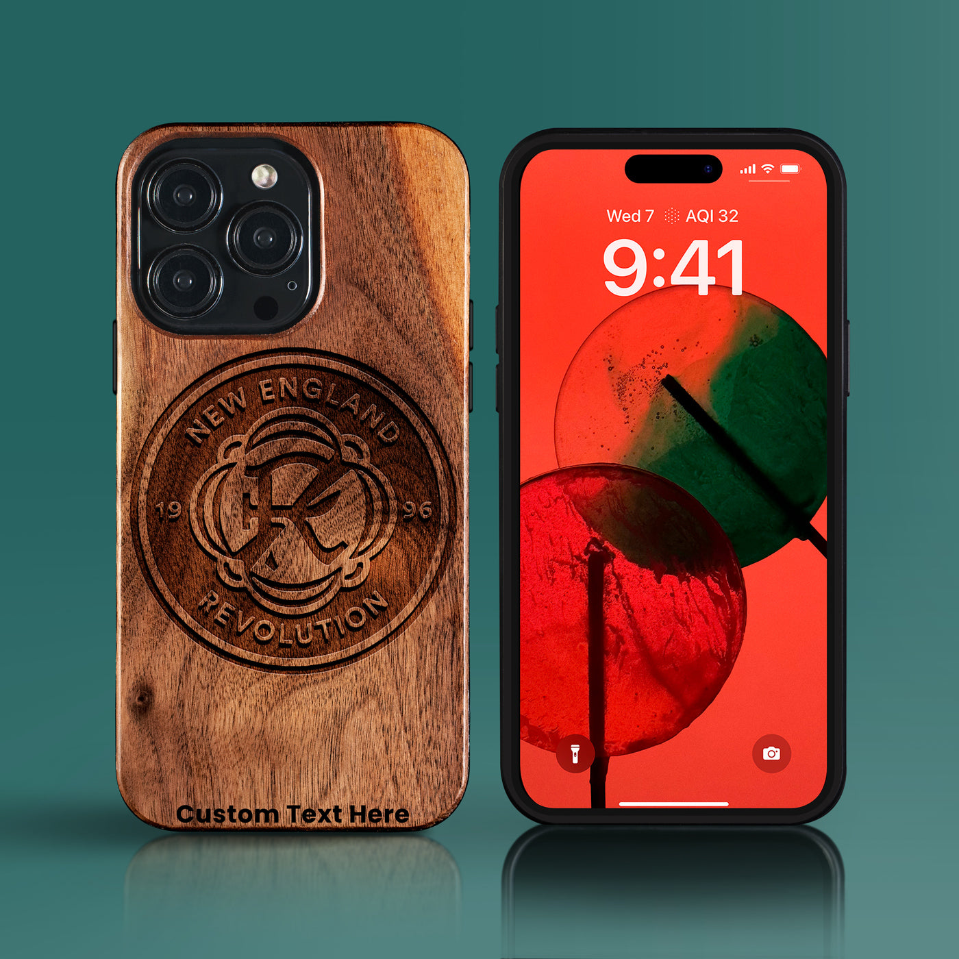 Custom New England Revolution iPhone 15/15 Pro/15 Pro Max/15 Plus Case - Carved Wood New England Revolution Cover