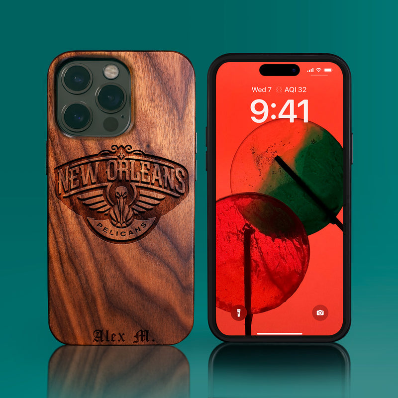Custom New Orleans Pelicans iPhone 14/14 Pro/14 Pro Max/14 Plus Case - Carved Wood Pelicans Cover