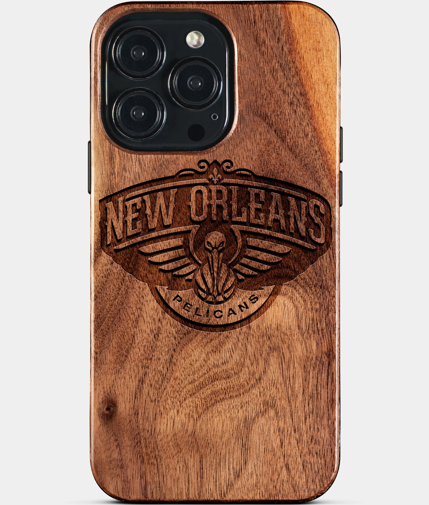 Custom New Orleans Pelicans iPhone 15/15 Pro/15 Pro Max/15 Plus Case - Wood Pelicans Cover - Eco-friendly New Orleans Pelicans iPhone 15 Case - Carved Wood Custom New Orleans Pelicans Gift For Him - Monogrammed Personalized iPhone 15 Cover By Engraved In Nature