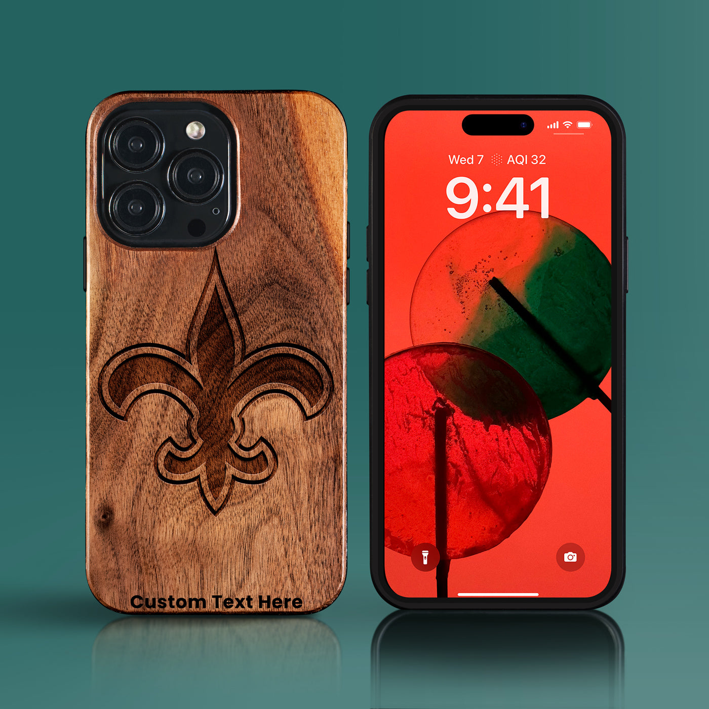 Custom New Orleans Saints iPhone 15/15 Pro/15 Pro Max/15 Plus Case - Carved Wood Saints Cover