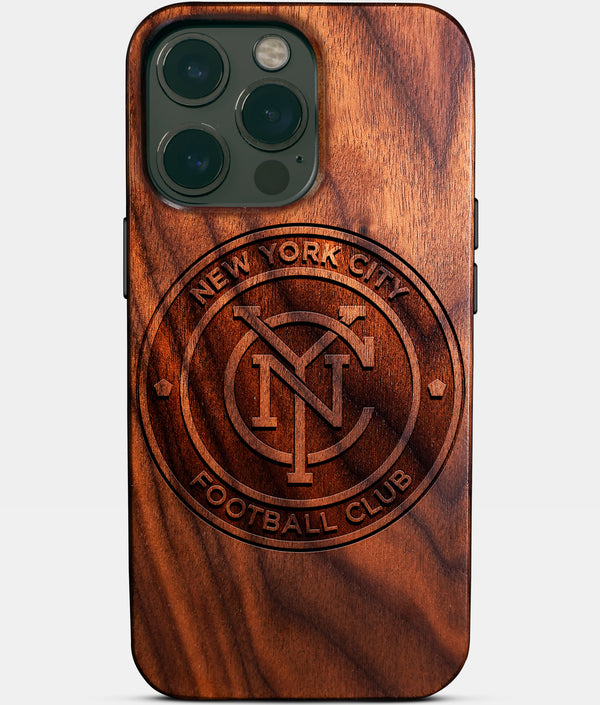 Custom New York City FC iPhone 14/14 Pro/14 Pro Max/14 Plus Case - Wood New York City FC Cover - Eco-friendly New York City FC iPhone 14 Case - Carved Wood Custom New York City FC Gift For Him - Monogrammed Personalized iPhone 14 Cover By Engraved In Nature