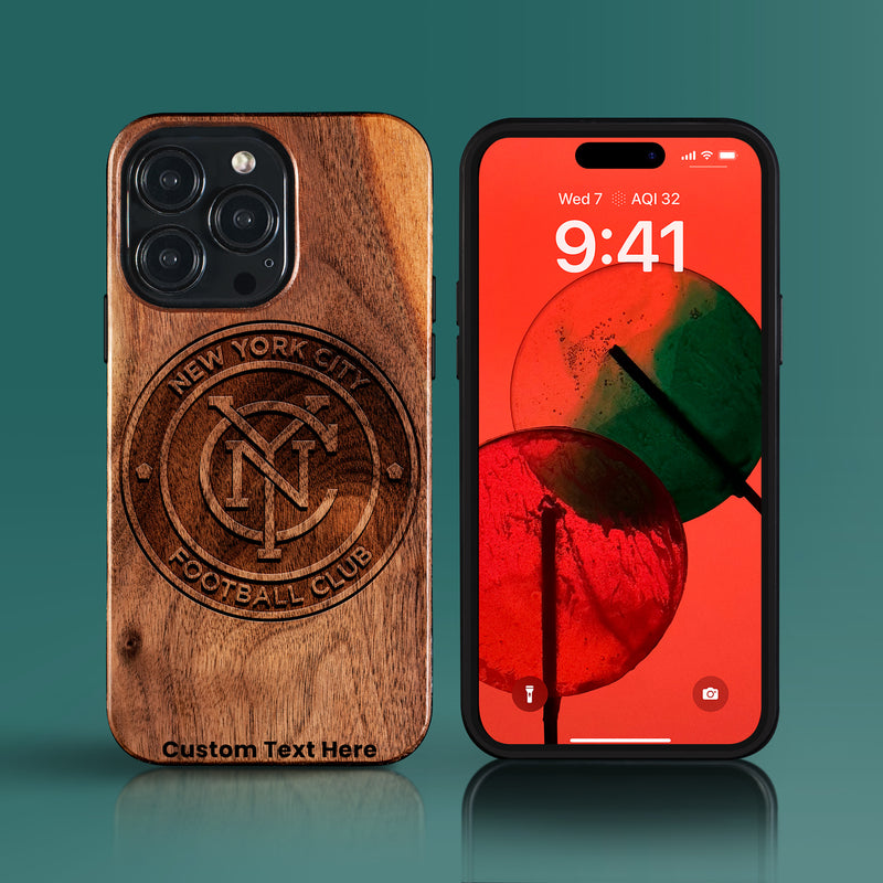 Custom New York City FC iPhone 15/15 Pro/15 Pro Max/15 Plus Case - Carved Wood New York City FC Cover