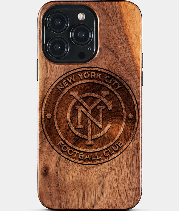 Custom New York City FC iPhone 15/15 Pro/15 Pro Max/15 Plus Case - Wood New York City FC Cover - Eco-friendly New York City FC iPhone 15 Case - Carved Wood Custom New York City FC Gift For Him - Monogrammed Personalized iPhone 15 Cover By Engraved In Nature