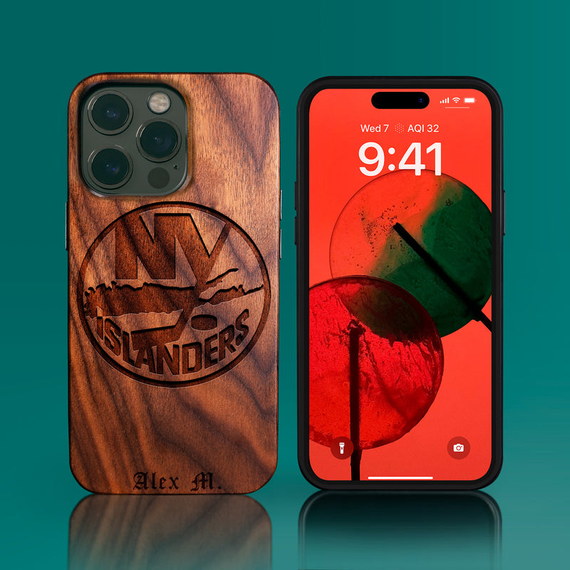 Custom New York Islanders iPhone 14/14 Pro/14 Pro Max/14 Plus Case - Carved Wood Islanders Cover