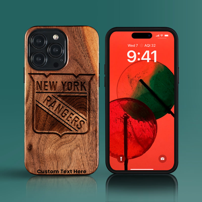 Custom New York Rangers iPhone 15/15 Pro/15 Pro Max/15 Plus Case - Carved Wood Rangers Cover