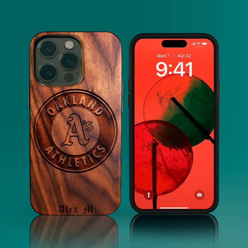 Custom Oakland Athletics iPhone 14/14 Pro/14 Pro Max/14 Plus Case - Carved Wood Athletics Cover