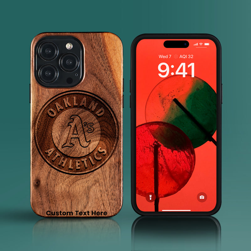 Custom Oakland Athletics iPhone 15/15 Pro/15 Pro Max/15 Plus Case - Carved Wood Athletics Cover