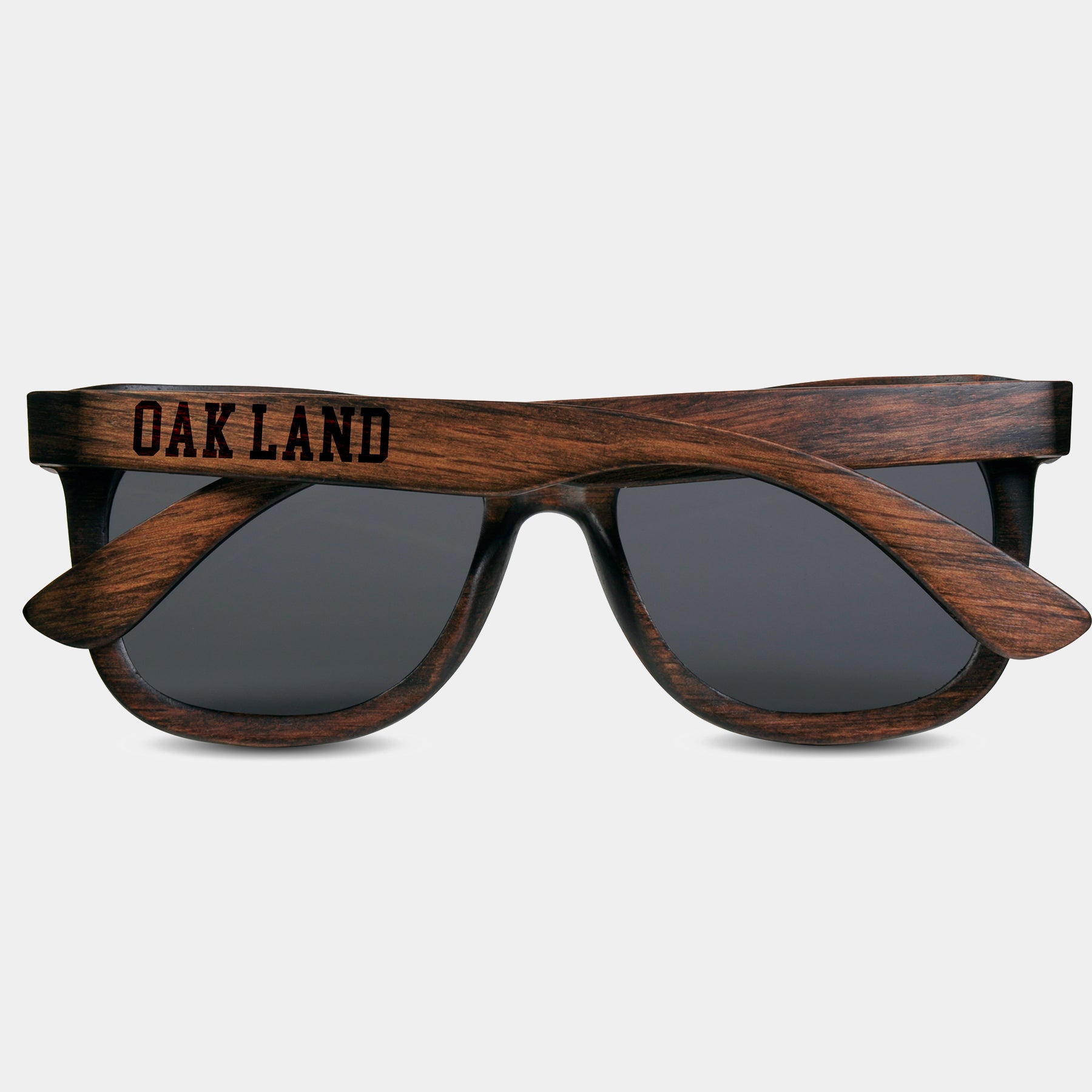 Oakland California III Wood Sunglasses with custom engraving.  Add Your Custom Engraving On The Right Side. Oakland California III Custom Gifts For Men - Oakland California III Sustainable Wayfarer Eyewear and Shades Front View