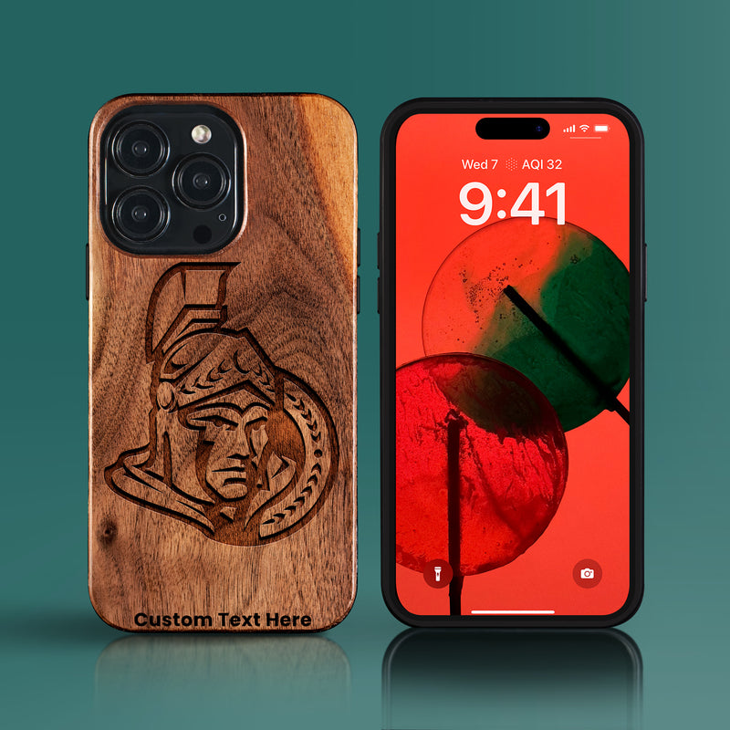 Custom Ottawa Senators iPhone 15/15 Pro/15 Pro Max/15 Plus Case - Carved Wood Senators Cover