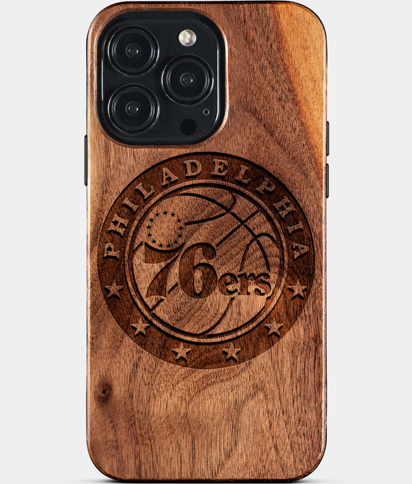 Custom Philadelphia 76Ers iPhone 15/15 Pro/15 Pro Max/15 Plus Case - Wood 76Ers Cover - Eco-friendly Philadelphia 76Ers iPhone 15 Case - Carved Wood Custom Philadelphia 76Ers Gift For Him - Monogrammed Personalized iPhone 15 Cover By Engraved In Nature