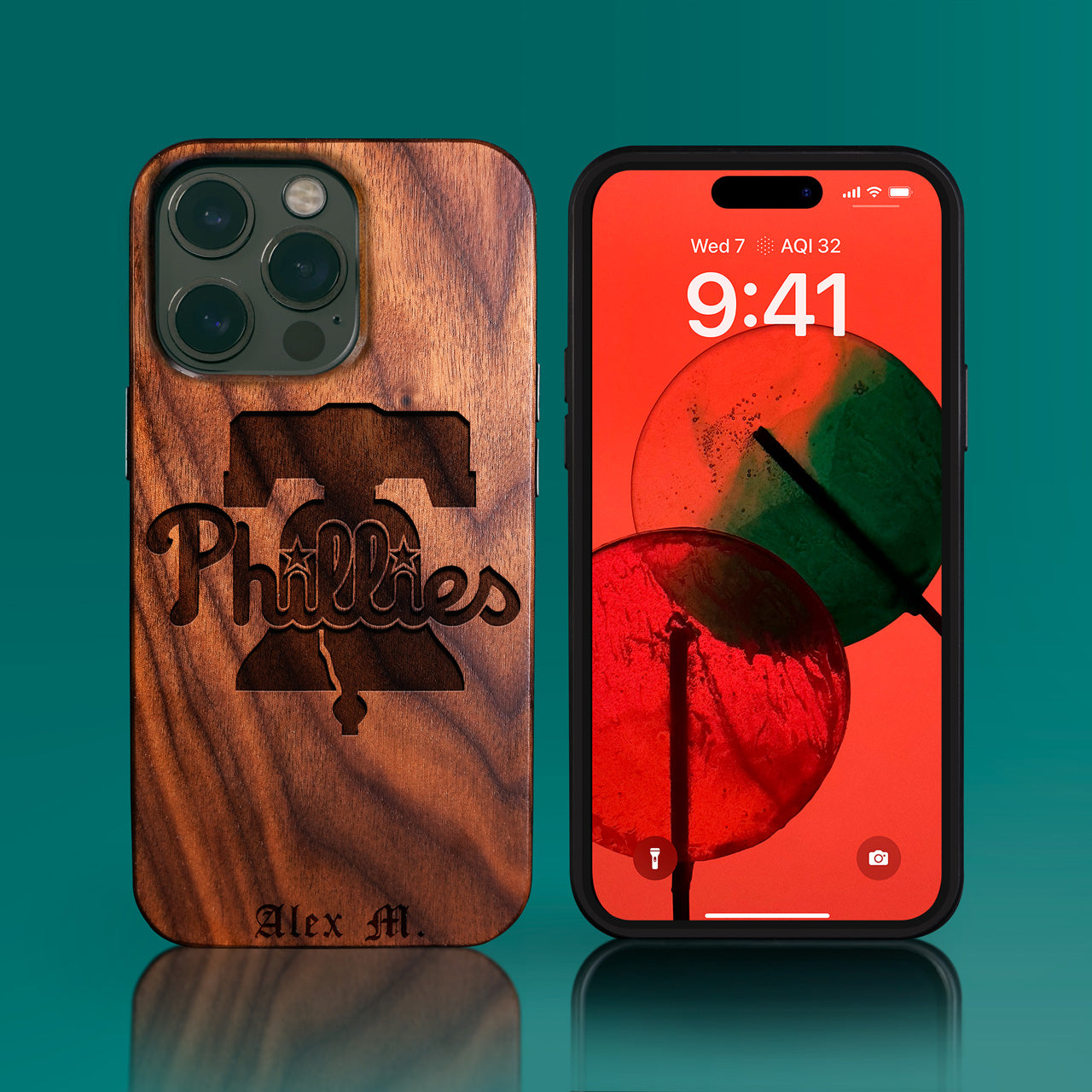 Custom Philadelphia Phillies iPhone 14/14 Pro/14 Pro Max/14 Plus Case - Carved Wood Phillies Cover