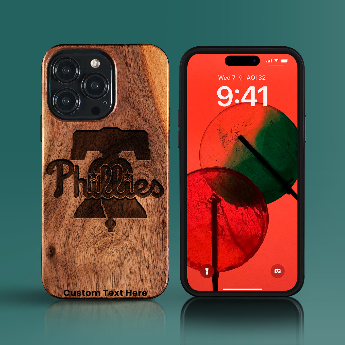 Custom Philadelphia Phillies iPhone 15/15 Pro/15 Pro Max/15 Plus Case - Carved Wood Phillies Cover